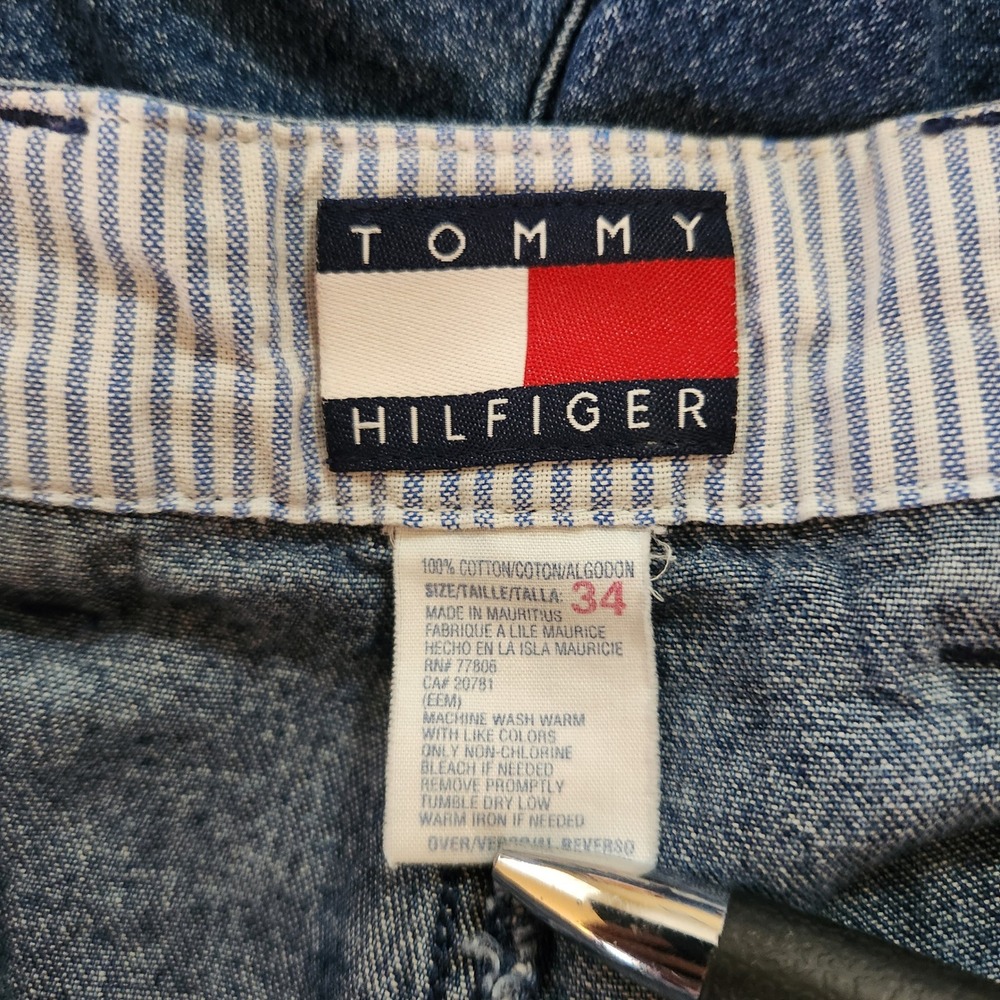 Tommy Hilfiger Vintage‎ Mens Pleated Denim Jorts Blue Mid Wash Size 34 Relaxed - Picture 6 of 8